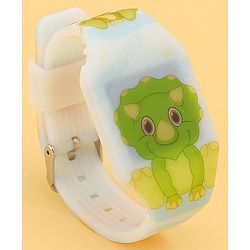 Babyhug Free Size Digital Watch with Dino Print - White & Green
