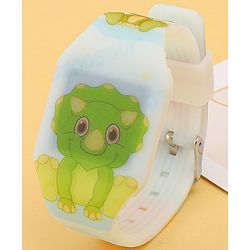 Babyhug Free Size Digital Watch with Dino Print - White & Green