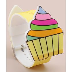Babyhug Free Size Digital Watch with Cupcake Print - Yellow
