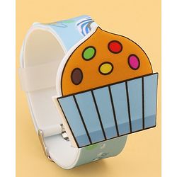 Babyhug Free Size Digital Watch With Cupcake Print - Light Blue