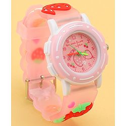 Babyhug Free Size Analog Watch with Strawberry Print - Pink