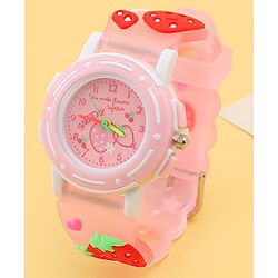 Babyhug Free Size Analog Watch with Strawberry Print - Pink