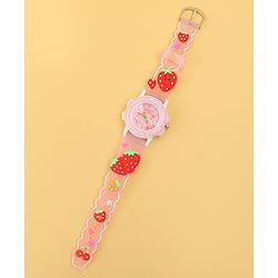 Babyhug Free Size Analog Watch with Strawberry Print - Pink