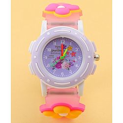 Babyhug Free Size Analog Watch with Floral Print - Purple & Pink