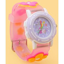 Babyhug Free Size Analog Watch with Floral Print - Purple & Pink