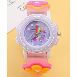 Babyhug Free Size Analog Watch with Floral Print - Purple & Pink