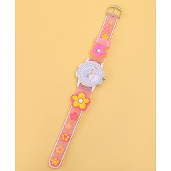 Babyhug Free Size Analog Watch with Floral Print - Purple & Pink