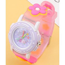 Babyhug Free Size Analog Watch with Floral Print - Purple & Pink