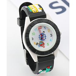 Babyhug Free Size Analog Watch with Car Print - White & Black