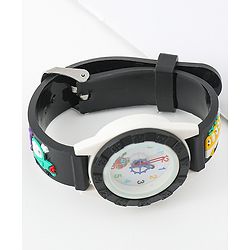 Babyhug Free Size Analog Watch with Car Print - White & Black