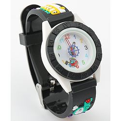Babyhug Free Size Analog Watch with Car Print - White & Black