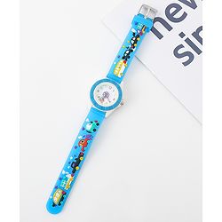 Babyhug Free Size Analog Watch with Car Print - White & Black