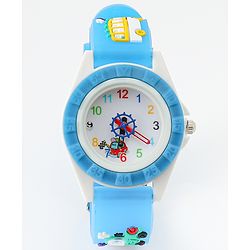Babyhug Free Size Analog Watch with Car Print - White & Black