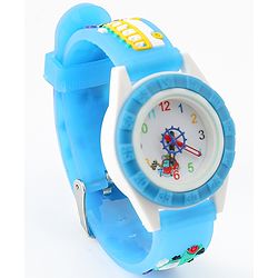 Babyhug Free Size Analog Watch with Car Print - White & Black