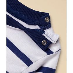 Babyhug Single Jersey Knit Premium Light Gauge Terry Full Sleeves T-Shirt & Joggers Set with Stripes & Teddy Print - White & Navy Blue