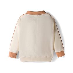 Babyhug Terry Knit Full Sleeves T-Shirt and Trouser Set With Bear Embriodery - Offwhite & Beige