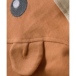 Babyhug Knit Premium Light Gauge Terry Full Raglan Sleeves T-Shirt & Joggers Set With Bear Applique & Patch - Brown