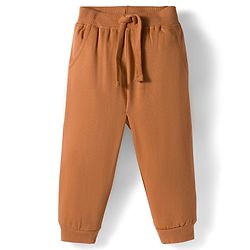 Babyhug Knit Premium Light Gauge Terry Full Raglan Sleeves T-Shirt & Joggers Set With Bear Applique & Patch - Brown