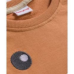 Babyhug Knit Premium Light Gauge Terry Full Raglan Sleeves T-Shirt & Joggers Set With Bear Applique & Patch - Brown