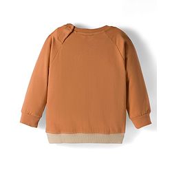 Babyhug Knit Premium Light Gauge Terry Full Raglan Sleeves T-Shirt & Joggers Set With Bear Applique & Patch - Brown