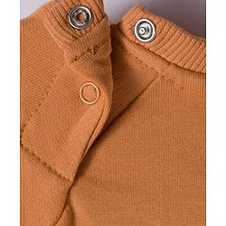 Babyhug Knit Premium Light Gauge Terry Full Raglan Sleeves T-Shirt & Joggers Set With Bear Applique & Patch - Brown