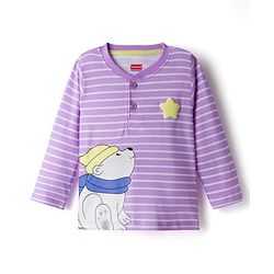 Babyhug Single Jersey Knit Full Sleeves Striped T-Shirt & Lounge Pant Set With Polar Bear Print - Lavender & Lime Green