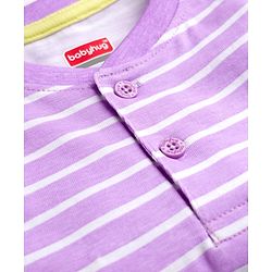 Babyhug Single Jersey Knit Full Sleeves Striped T-Shirt & Lounge Pant Set With Polar Bear Print - Lavender & Lime Green
