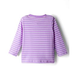 Babyhug Single Jersey Knit Full Sleeves Striped T-Shirt & Lounge Pant Set With Polar Bear Print - Lavender & Lime Green