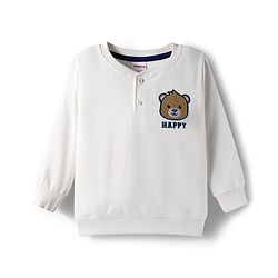 Babyhug Terry Knit Full Sleeves T-Shirt & Lounge Pant Set With Animal Embriodery - White & Blue