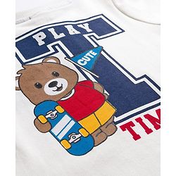 Babyhug Terry Knit Full Sleeves T-Shirt & Lounge Pant Set With Animal Embriodery - White & Blue
