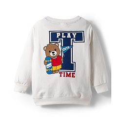 Babyhug Terry Knit Full Sleeves T-Shirt & Lounge Pant Set With Animal Embriodery - White & Blue