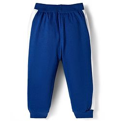 Babyhug Terry Knit Full Sleeves T-Shirt & Lounge Pant Set With Animal Embriodery - White & Blue