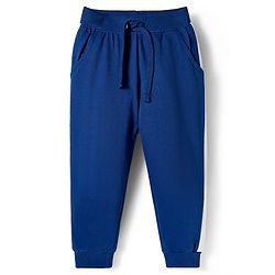 Babyhug Terry Knit Full Sleeves T-Shirt & Lounge Pant Set With Animal Embriodery - White & Blue