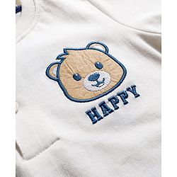 Babyhug Terry Knit Full Sleeves T-Shirt & Lounge Pant Set With Animal Embriodery - White & Blue