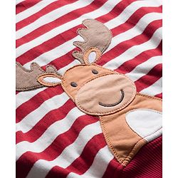 Babyhug Knit Premium Light Gauge Terry Full Sleeves T-Shirt & Lounge Pant with Stripe & Reindeer Patch - Maroon
