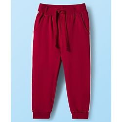 Babyhug Knit Premium Light Gauge Terry Full Sleeves T-Shirt & Lounge Pant with Stripe & Reindeer Patch - Maroon