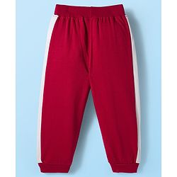 Babyhug Knit Premium Light Gauge Terry Full Sleeves T-Shirt & Lounge Pant with Stripe & Reindeer Patch - Maroon