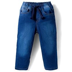 Babyhug Knit Premium Light Gauge Terry Full Sleeves Printed Hooded T-Shirt & Jeans Set With Kangaroo Pockets - Blue
