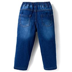 Babyhug Knit Premium Light Gauge Terry Full Sleeves Printed Hooded T-Shirt & Jeans Set With Kangaroo Pockets - Blue