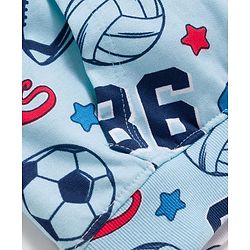 Babyhug Knit Premium Light Gauge Terry Full Sleeves Hooded T-Shirt & Denim Jeans with Kangaroo Pocket & Sport Theme Print - Blue