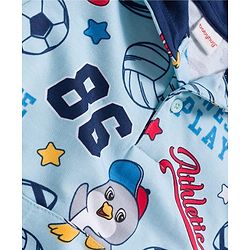 Babyhug Knit Premium Light Gauge Terry Full Sleeves Hooded T-Shirt & Denim Jeans with Kangaroo Pocket & Sport Theme Print - Blue