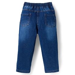 Babyhug Knit Premium Light Gauge Terry Full Sleeves Hooded T-Shirt & Denim Jeans with Kangaroo Pocket & Sport Theme Print - Blue