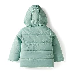 Babyhug Woven Full Sleeves Hooded Padded Jacket With Animal Applique - Mint Green