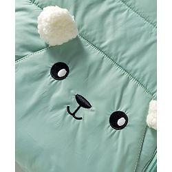 Babyhug Woven Full Sleeves Hooded Padded Jacket With Animal Applique - Mint Green