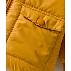 Babyhug Woven Full Sleeves Hooded Padded Jacket With Tiger Embroidery - Yellow