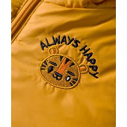 Babyhug Woven Full Sleeves Hooded Padded Jacket With Tiger Embroidery - Yellow