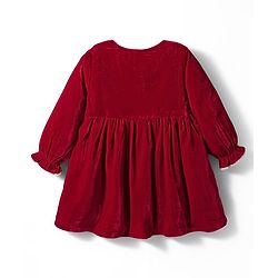 Babyhug Cotton Velour Full Sleeves Solid Color Front Open Frock - Maroon