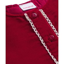 Babyhug Cotton Velour Full Sleeves Solid Color Front Open Frock - Maroon