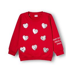 Babyhug Fleece Knit Full Sleeves Sweatshirt with Sequin Heart Design - Red