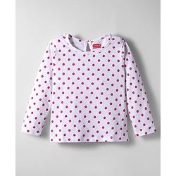 Babyhug Corduroy Knit Floral Embroidered Frock with Full Sleeves Inner Tee & Polka Dot Print - Blue & White